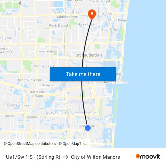 Us1/Sw 1 S - (Stirling R) to City of Wilton Manors map