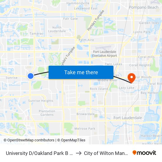 University D/Oakland Park B (N) to City of Wilton Manors map