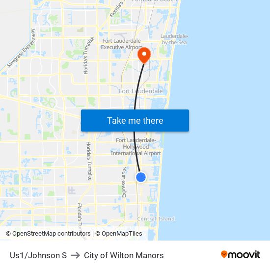 Us1/Johnson S to City of Wilton Manors map