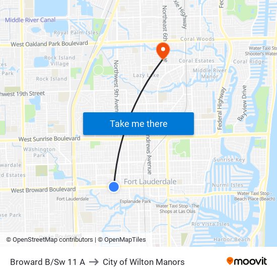 Broward B/Sw 11 A to City of Wilton Manors map