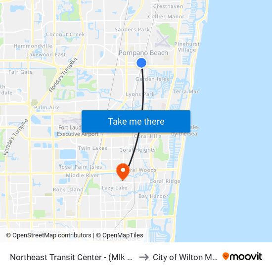 NORTHEAST TRANSIT CENTER - (MLK B/DIXIE H) to City of Wilton Manors map