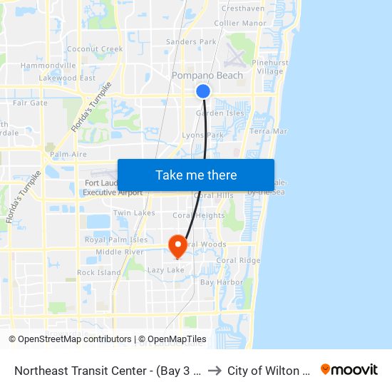 Northeast Transit Center - (Bay 3 - Rt60 North) to City of Wilton Manors map