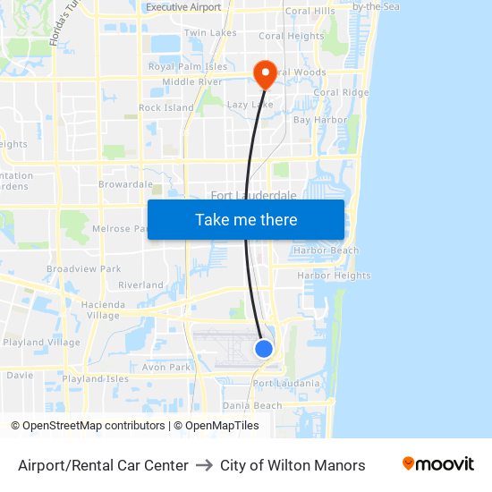 Airport/Rental Car Center to City of Wilton Manors map