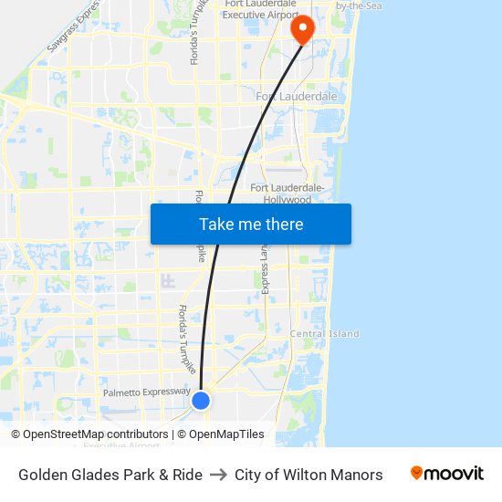 Golden Glades Park & Ride to City of Wilton Manors map