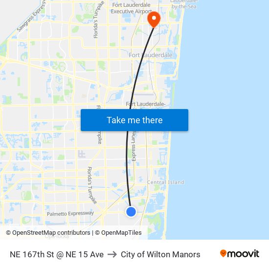 NE 167th St @ NE 15 Ave to City of Wilton Manors map