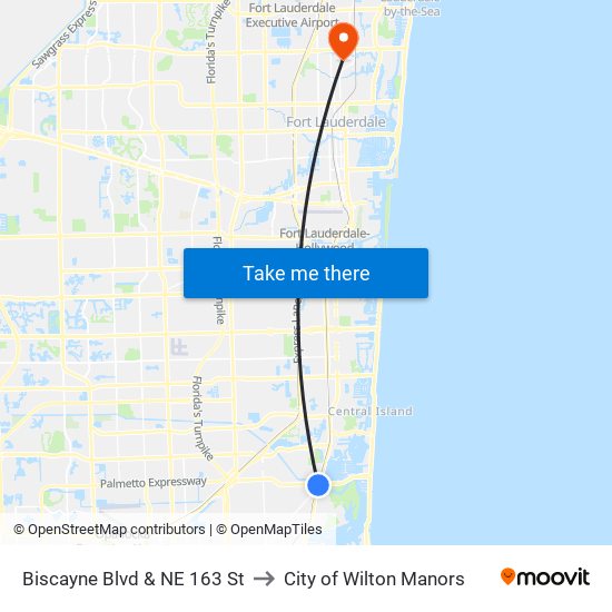 Biscayne Blvd & NE 163 St to City of Wilton Manors map