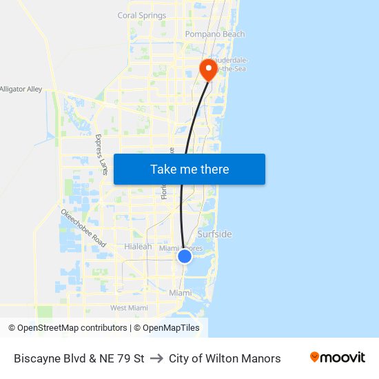 Biscayne Blvd & NE 79 St to City of Wilton Manors map