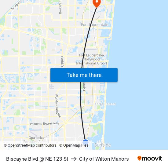 Biscayne Blvd @ NE 123 St to City of Wilton Manors map