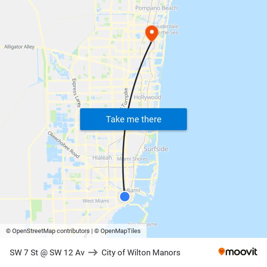 SW 7 St @ SW 12 Av to City of Wilton Manors map