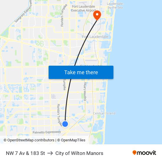 NW 7 Av & 183 St to City of Wilton Manors map