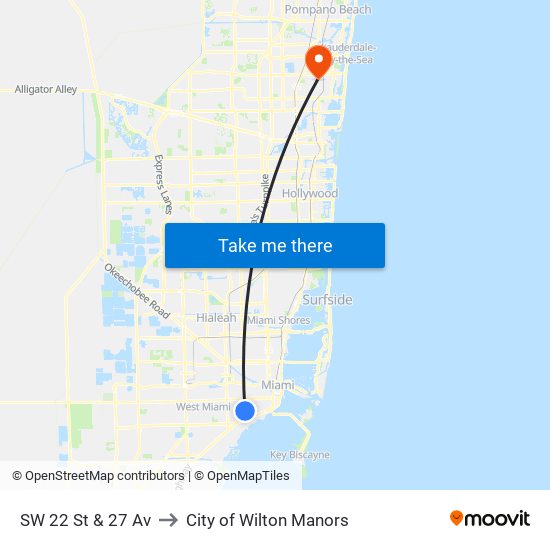 SW 22 St & 27 Av to City of Wilton Manors map