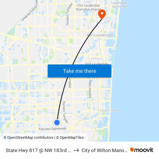 State Hwy 817 @ NW 183rd St to City of Wilton Manors map