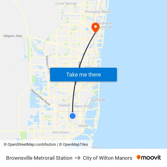 Brownsville Metrorail Station to City of Wilton Manors map