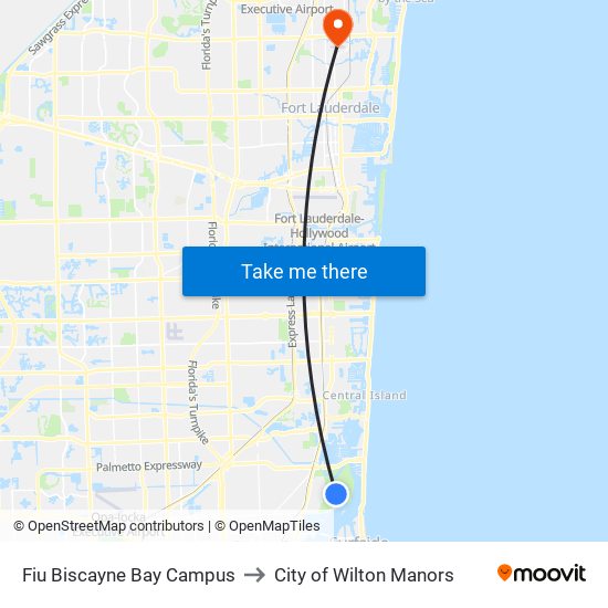 Fiu Biscayne Bay Campus to City of Wilton Manors map