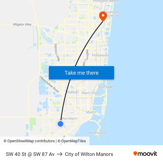 SW 40 St @ SW 87 Av to City of Wilton Manors map