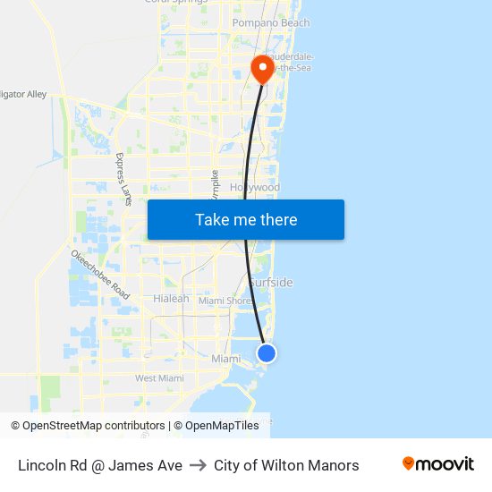 Lincoln Rd @ James Ave to City of Wilton Manors map