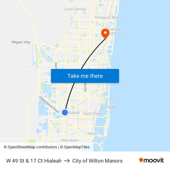 W 49 St & 17 Ct Hialeah to City of Wilton Manors map