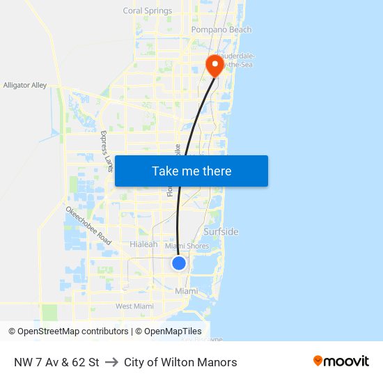 NW 7 Av & 62 St to City of Wilton Manors map