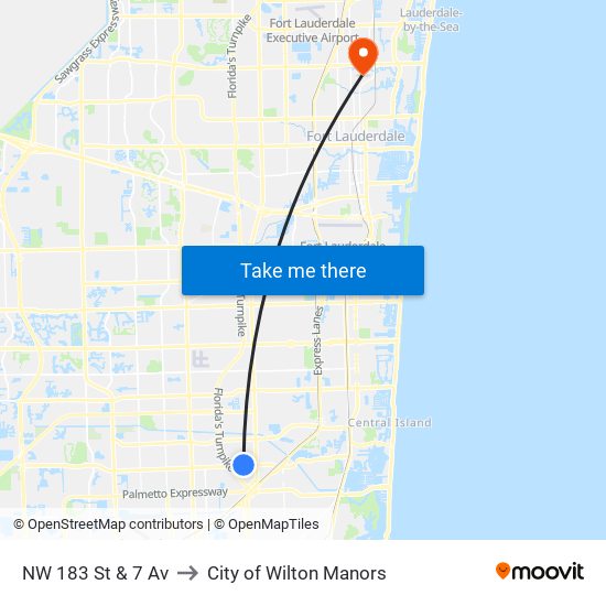 NW 183 St & 7 Av to City of Wilton Manors map