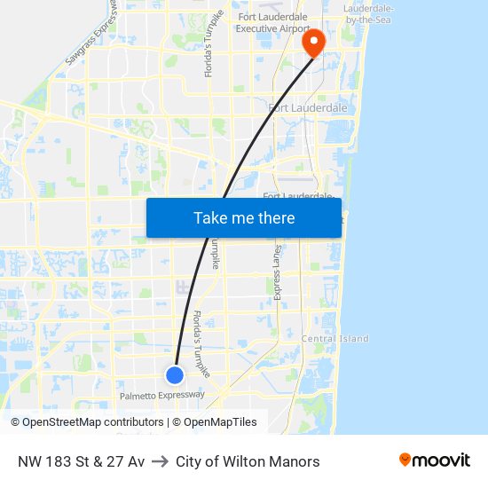 NW 183 St & 27 Av to City of Wilton Manors map