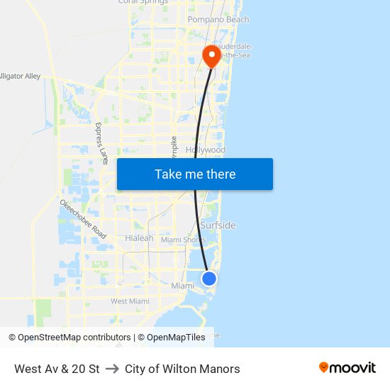 West Av & 20 St to City of Wilton Manors map