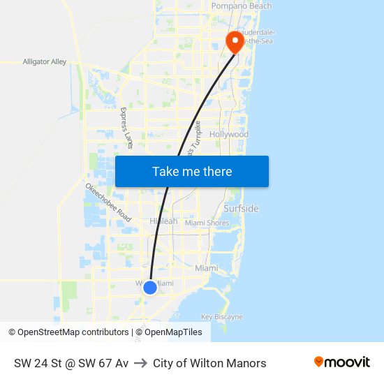 SW 24 St @ SW 67 Av to City of Wilton Manors map