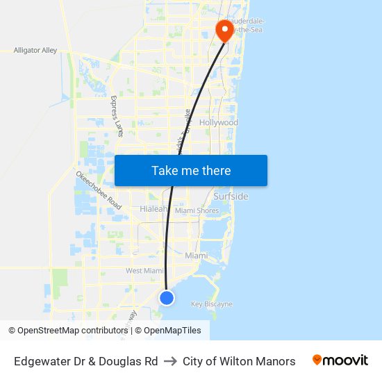 Edgewater Dr & Douglas Rd to City of Wilton Manors map