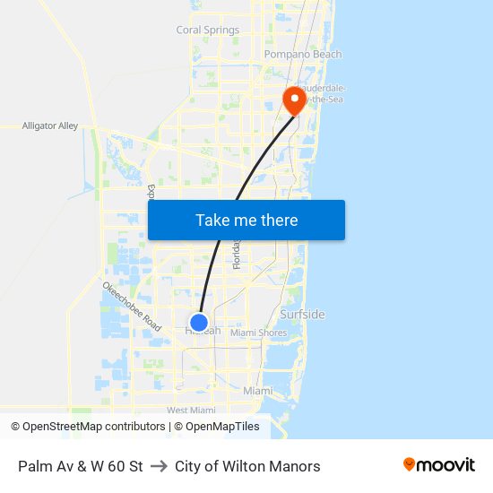 Palm Av & W 60 St to City of Wilton Manors map