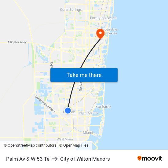 Palm Av & W 53 Te to City of Wilton Manors map