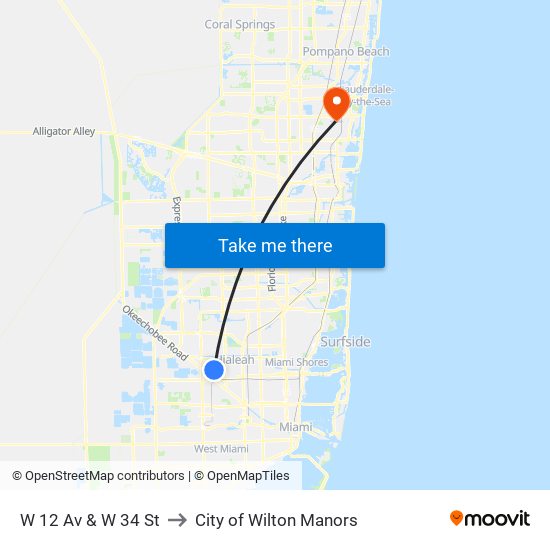 W 12 Av & W 34 St to City of Wilton Manors map