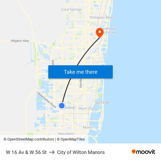 W 16 Av & W 56 St to City of Wilton Manors map