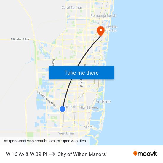 W 16 Av & W 39 Pl to City of Wilton Manors map