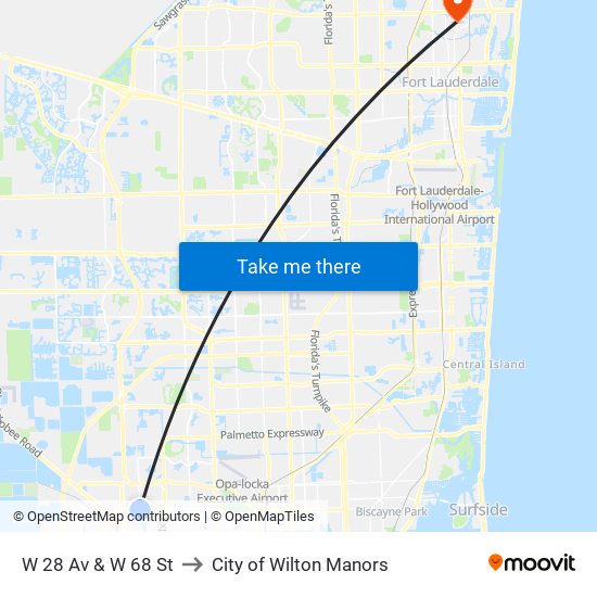 W 28 Av & W 68 St to City of Wilton Manors map