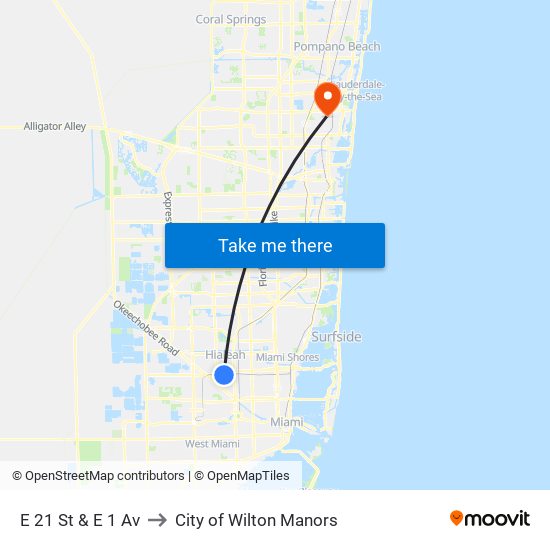 E 21 St & E 1 Av to City of Wilton Manors map