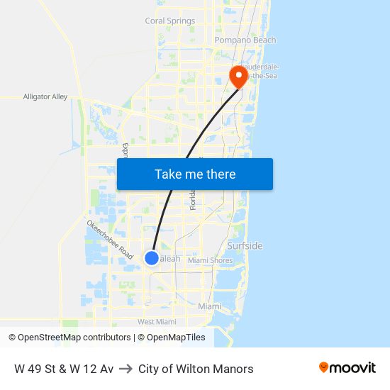 W 49 St & W 12 Av to City of Wilton Manors map