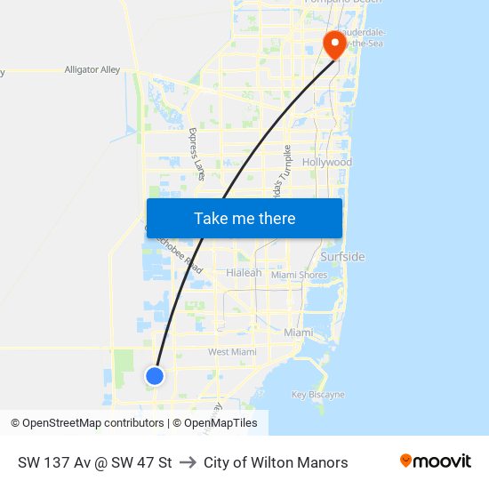 SW 137 Av @ SW 47 St to City of Wilton Manors map