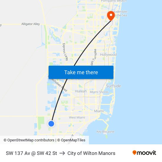 SW 137 Av @ SW 42 St to City of Wilton Manors map