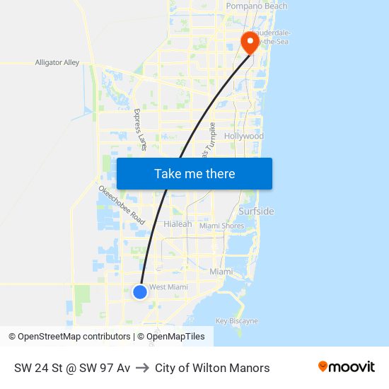 SW 24 St @ SW 97 Av to City of Wilton Manors map