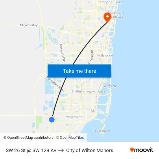 SW 26 St @ SW 129 Av to City of Wilton Manors map