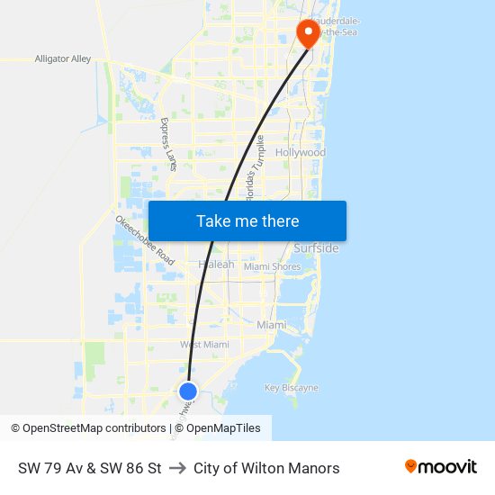 SW 79 Av & SW 86 St to City of Wilton Manors map