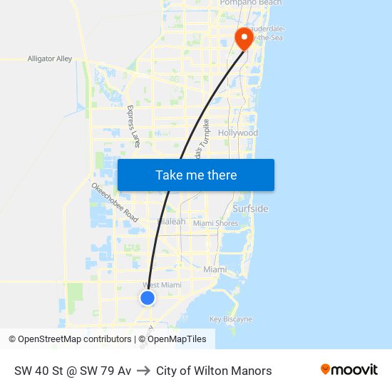 SW 40 St @ SW 79 Av to City of Wilton Manors map