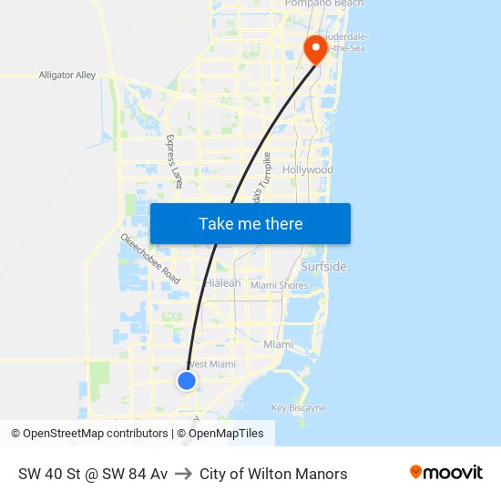 SW 40 St @ SW 84 Av to City of Wilton Manors map