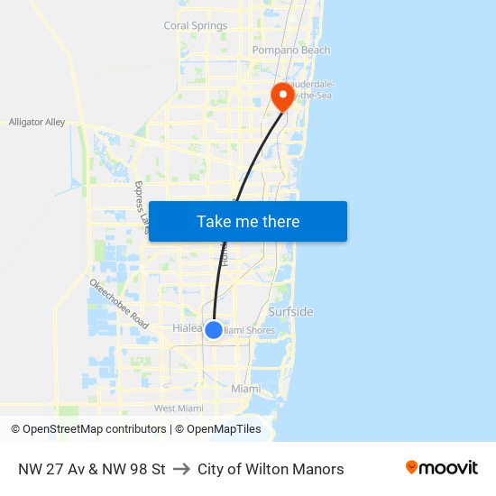 NW 27 Av & NW 98 St to City of Wilton Manors map