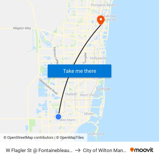 W Flagler St @ Fontainebleau Bd to City of Wilton Manors map