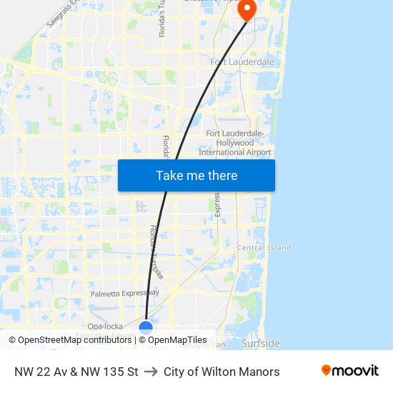 NW 22 Av & NW 135 St to City of Wilton Manors map