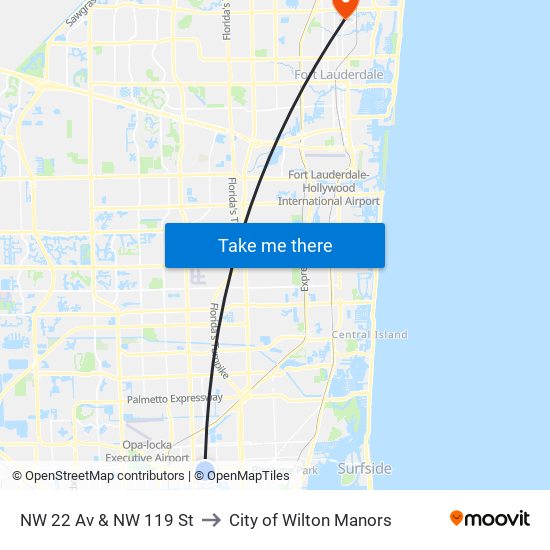 NW 22 Av & NW 119 St to City of Wilton Manors map