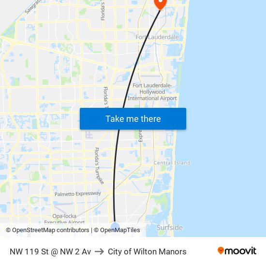 NW 119 St @ NW 2 Av to City of Wilton Manors map