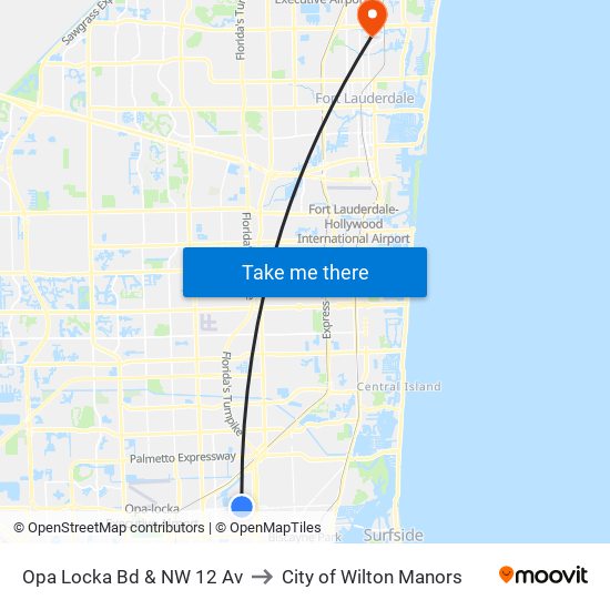 Opa Locka Bd & NW 12 Av to City of Wilton Manors map