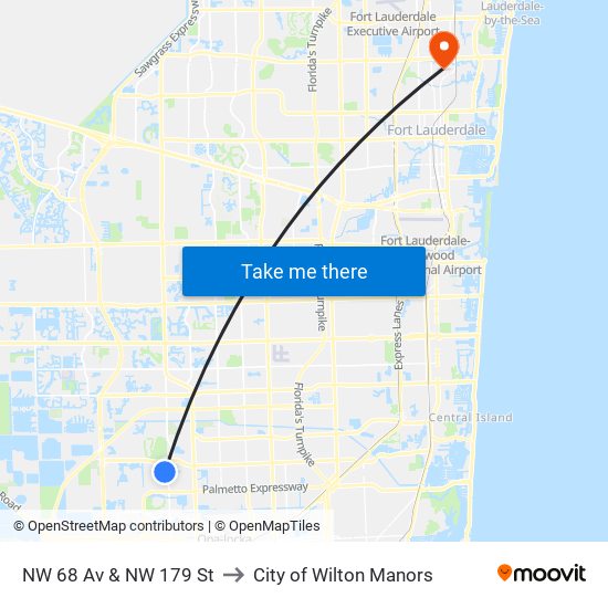 NW 68 Av & NW 179 St to City of Wilton Manors map