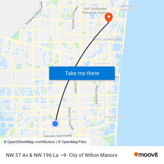 NW 37 Av & NW 196 La to City of Wilton Manors map